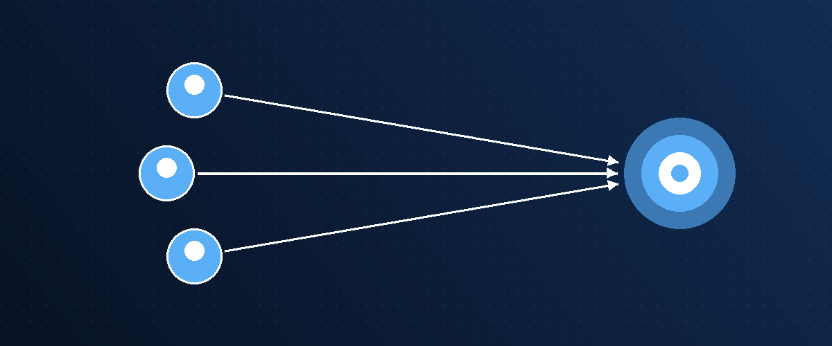 Three people pointing toward a single shared target